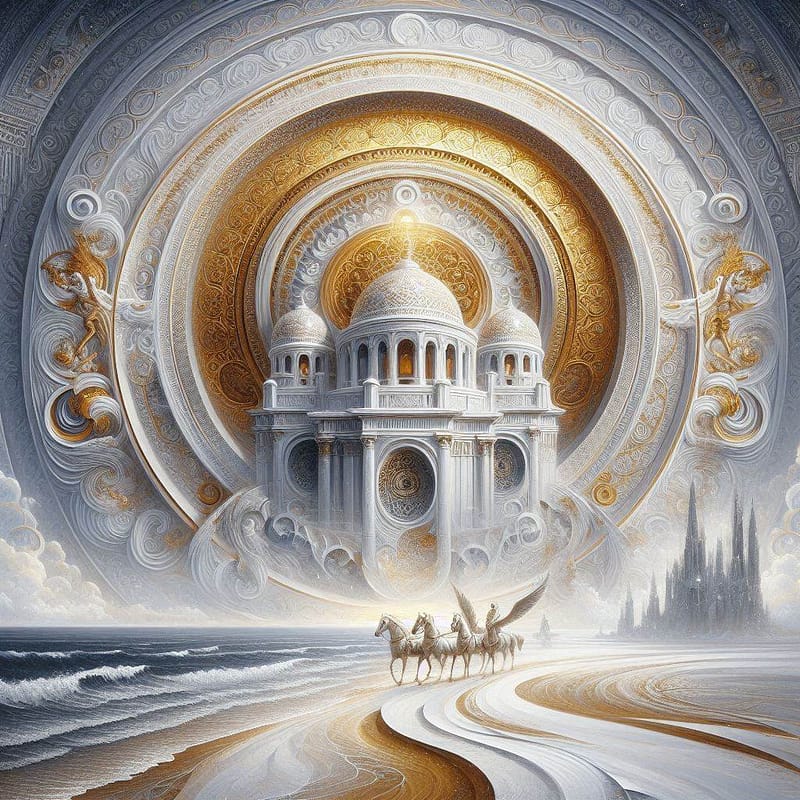 Castle and horses, seaside